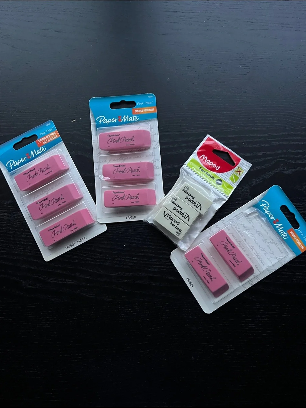PaperMate Pink Pearl & Maped Technic Erasers 12 Pack 3-Ct Packs Latex PVC Free